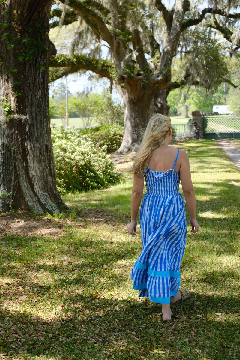 Dark Olive Green Abigail Maxi in Blue Checkered Maxi Dress