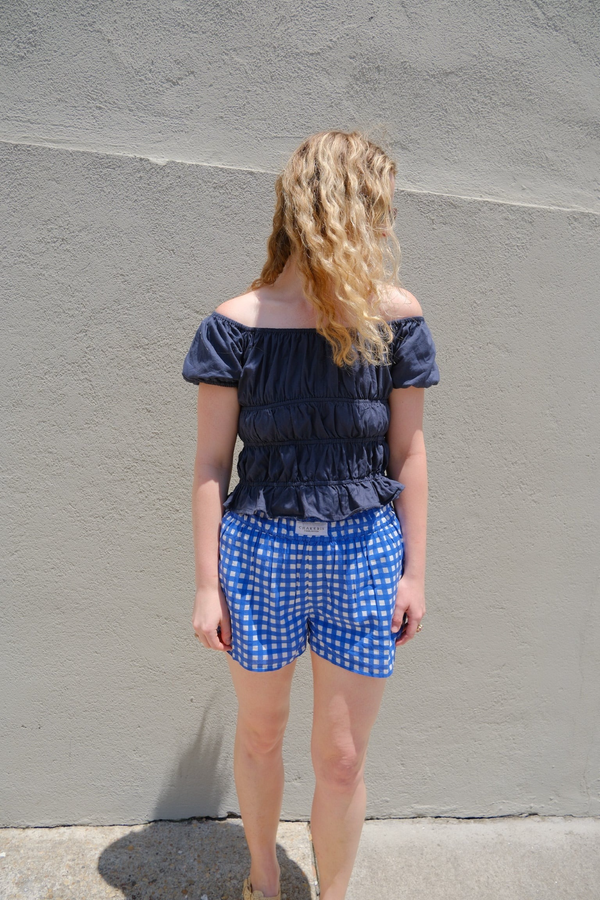 Dark Gray Royal Blue Gingham Short Short