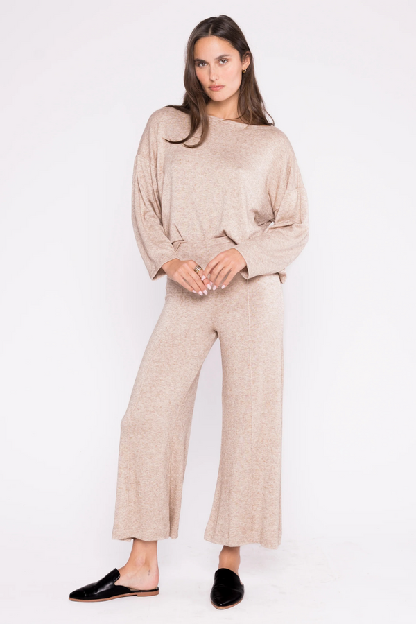 Misty Rose Sweater Knit Wide Leg Pant- Cropped Pant