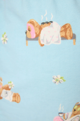 Powder Blue Beary Cute Bear Print Flannel Shorts Pajama Shorts