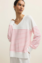Antique White Weekender Striped V-Neck Sweatshirt