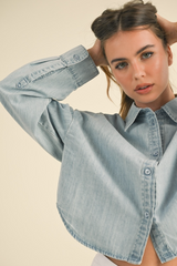 Gray Shelby Cropped Denim Shirt Shirt