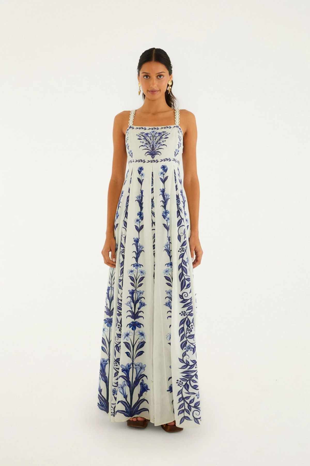 gone with the wind blue dress FARM Rio Full of Flowers Midi Dress Blue Floral Print Cotton Size Medi   Celebrity Owned