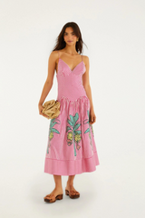 Lavender Palm Tree Cutwork Stripe Sleeveless Midi Dress Maxi Dress