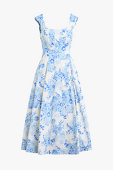 White Smoke The Muse Dress in Blue and White Floral Midi Dress