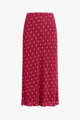 Brown The Jojo Skirt in Raspberry Ivory Dot Midi Dress