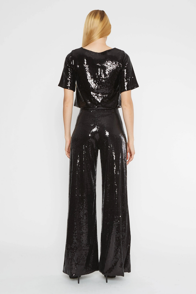 Black Sequin Short Sleeve Top Top
