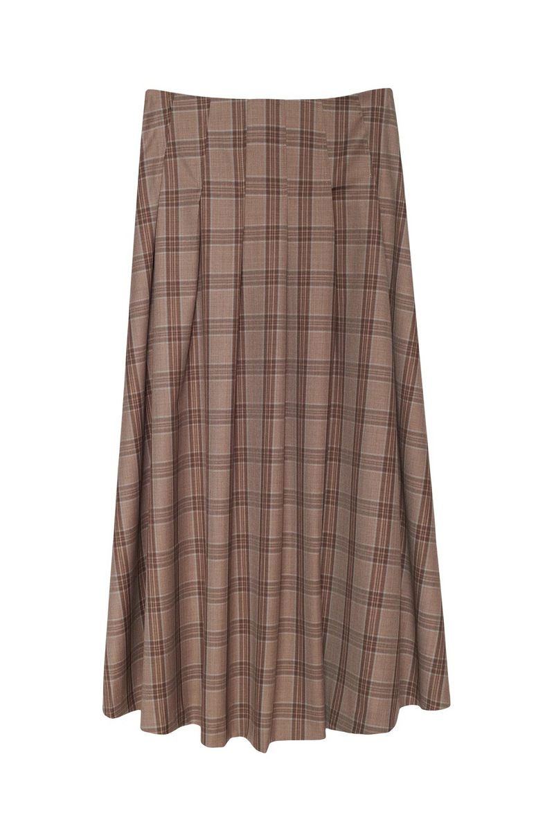 Dim Gray Casini Skirt in Mocha Plaid Midi Skirt