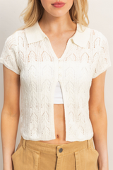 Misty Rose Beck Pointelle Knit Cardigan Cardigan