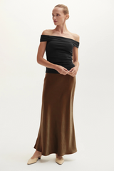 Beige Nora Ruched Off Shoulder Knit Top Top