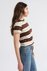 Lavender Zuma Crew Neck Tee in Chocolate Stripe T Shirt