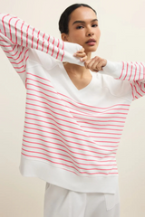 Antique White Weekender Striped V-Neck Sweatshirt
