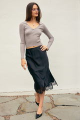Light Gray The It-Girl Lace Satin Skirt Midi Skirt
