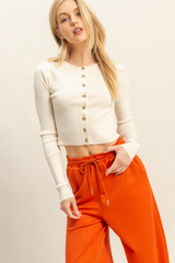 Antique White Scout Button Front Ribbed Top Top