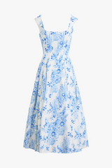 White Smoke The Muse Dress in Blue and White Floral Midi Dress