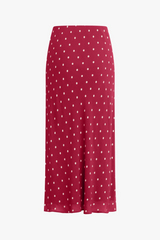 Brown The Jojo Skirt in Raspberry Ivory Dot Midi Dress