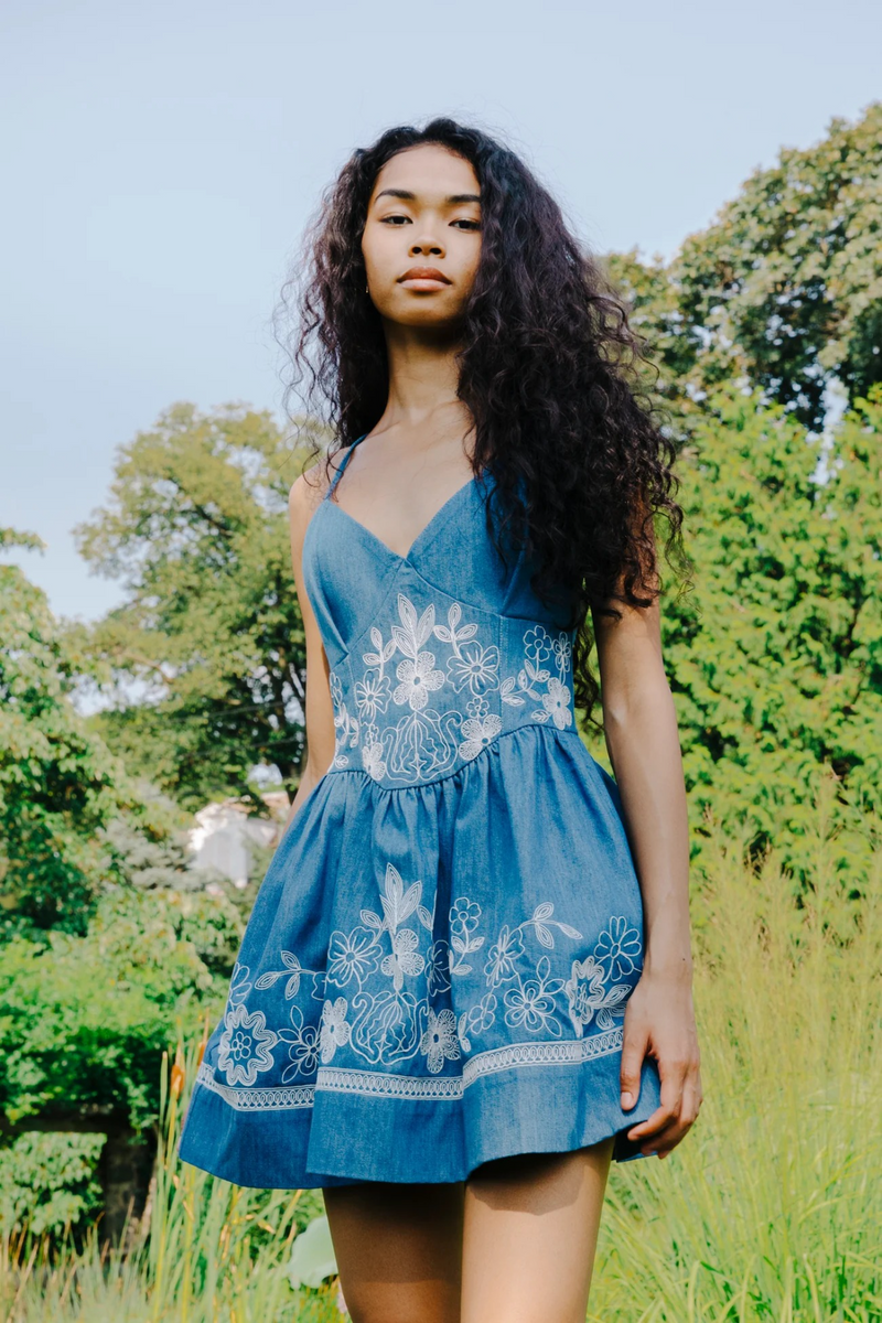 embroidered denim mini dress Nicks Wythe / S Colour:MONO ASOS Design Pleated Wide Womens oversized denim mini pres26-exclude