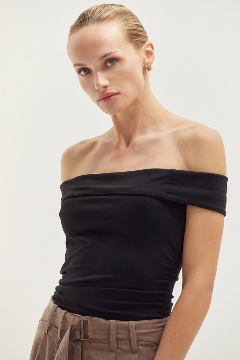 Light Gray Nora Ruched Off Shoulder Knit Top Top