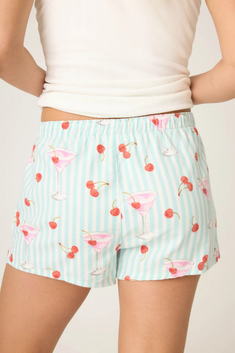 Beige Ma Cherie Cherry Print Flannel Short Short