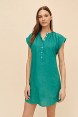Light Gray Cap Sleeve Henley Dress Mini Dress