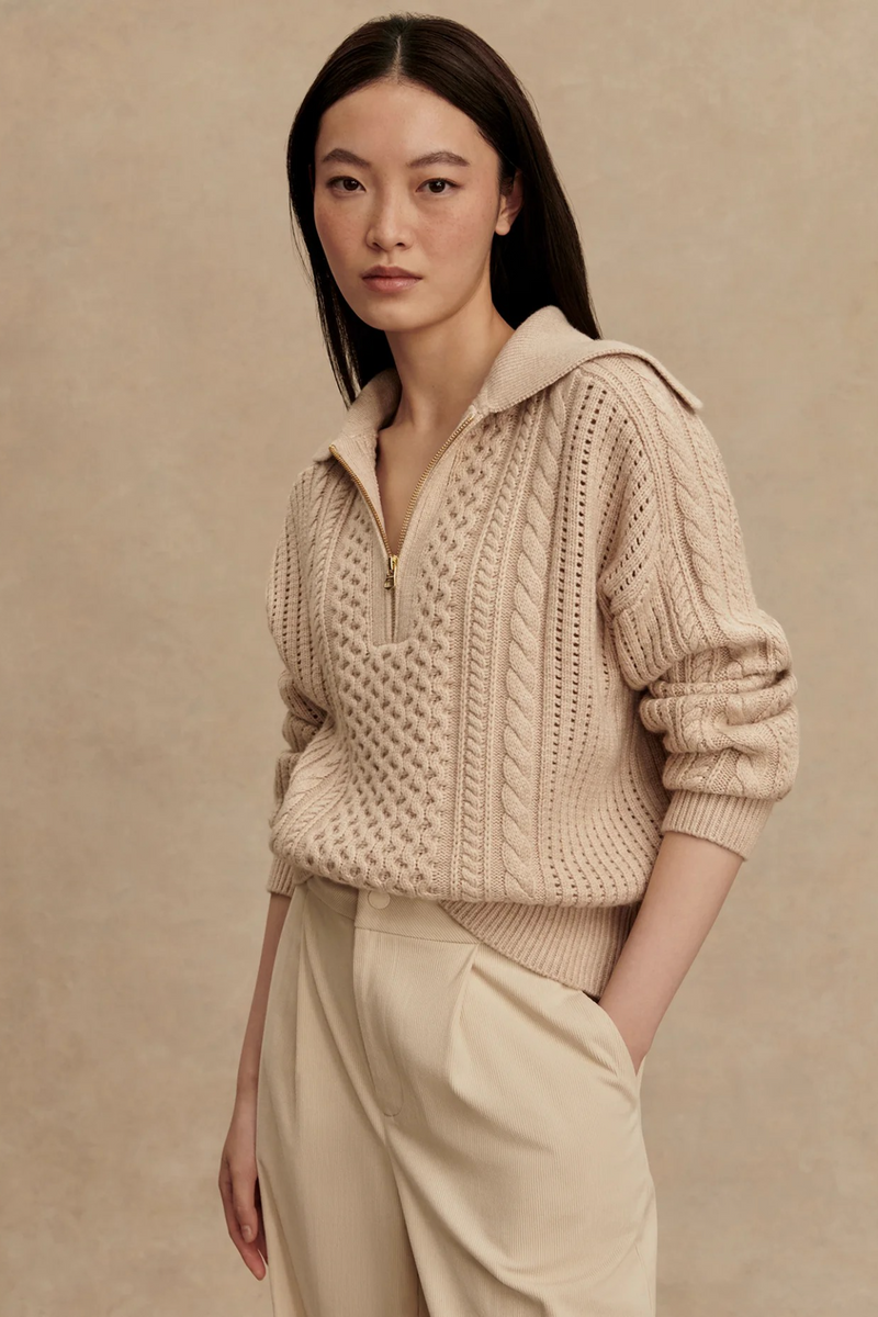 Rosy Brown Camello 2.0 Half Zip Cable Knit Sweater