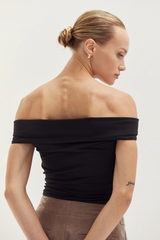 Black Nora Ruched Off Shoulder Knit Top Top