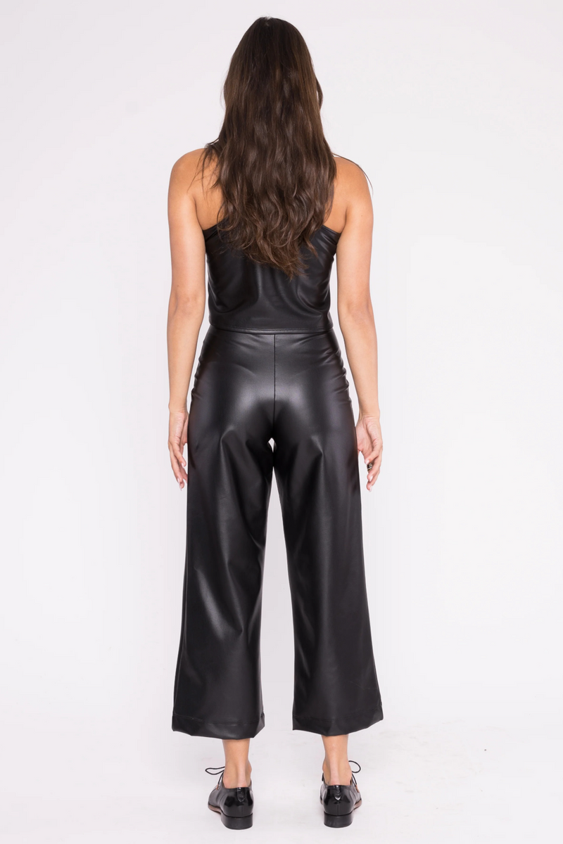 Dark Slate Gray Vegan Leather Straight Leg Pant: Cropped Pants