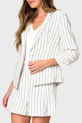 Lavender Notch Collar Pinstripe Linen Blazer Blazer