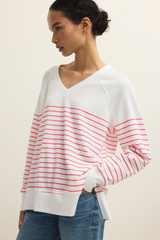 Antique White Weekender Striped V-Neck Sweatshirt