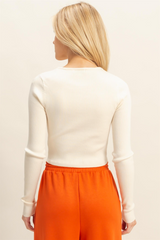 Antique White Scout Button Front Ribbed Top Top