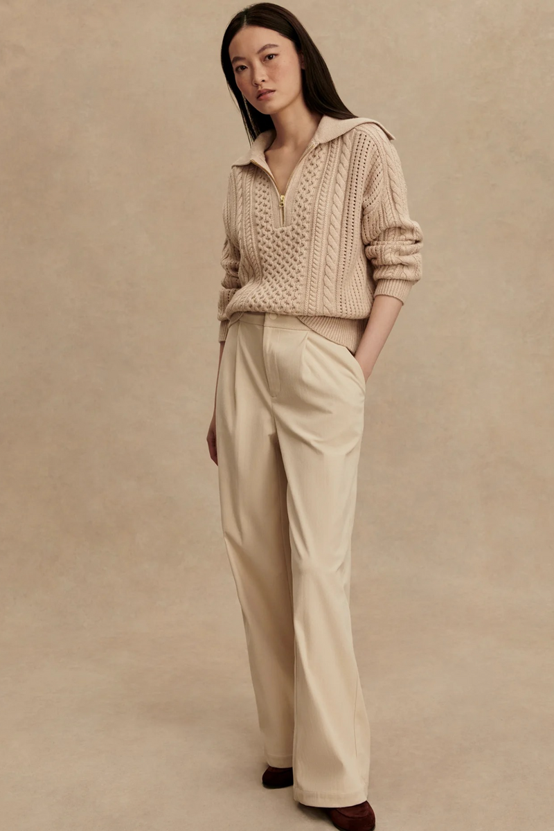 Rosy Brown Camello 2.0 Half Zip Cable Knit Sweater