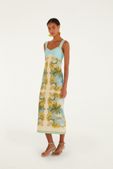 Lavender Multicolor Royal Sea Linen Maxi Dress Midi Dress