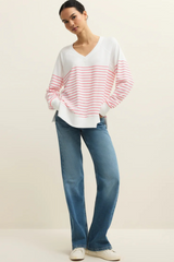 Antique White Weekender Striped V-Neck Sweatshirt