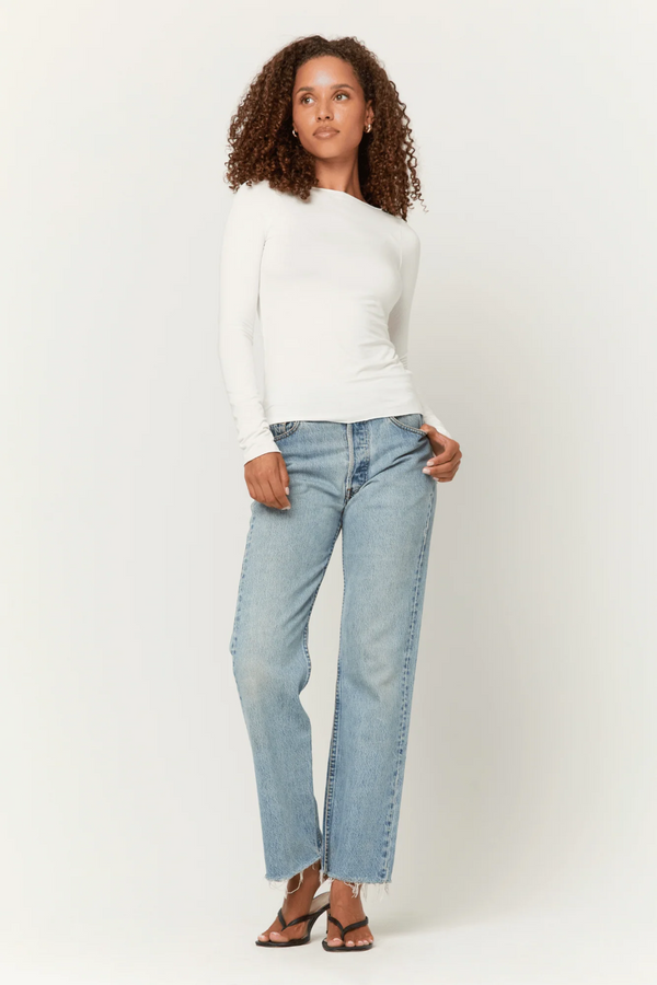 Antique White Vera Boatneck Long Sleeve Top