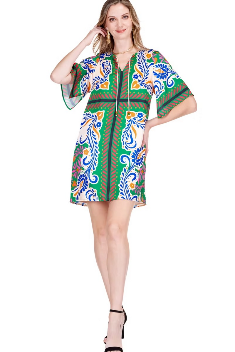 Light Gray Kimono Tunic in Artistic Scarf Mini Dress