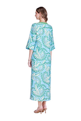 White Smoke Trimmed Maxi Dress in Green Paisley Maxi Dress