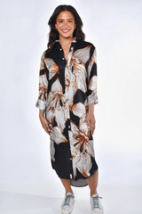Lavender Big Flower Tencel Midi Dress in Black/White Midi Dress