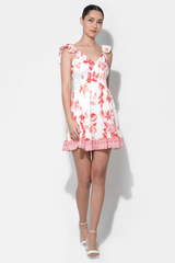 Lavender Rosa Printed Tiered Mini Dress in Ivory/Red Mini Dress