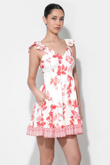 Lavender Rosa Printed Tiered Mini Dress in Ivory/Red Mini Dress