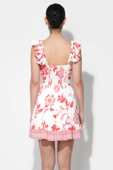 Lavender Rosa Printed Tiered Mini Dress in Ivory/Red Mini Dress