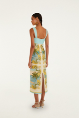 Lavender Multicolor Royal Sea Linen Maxi Dress Midi Dress