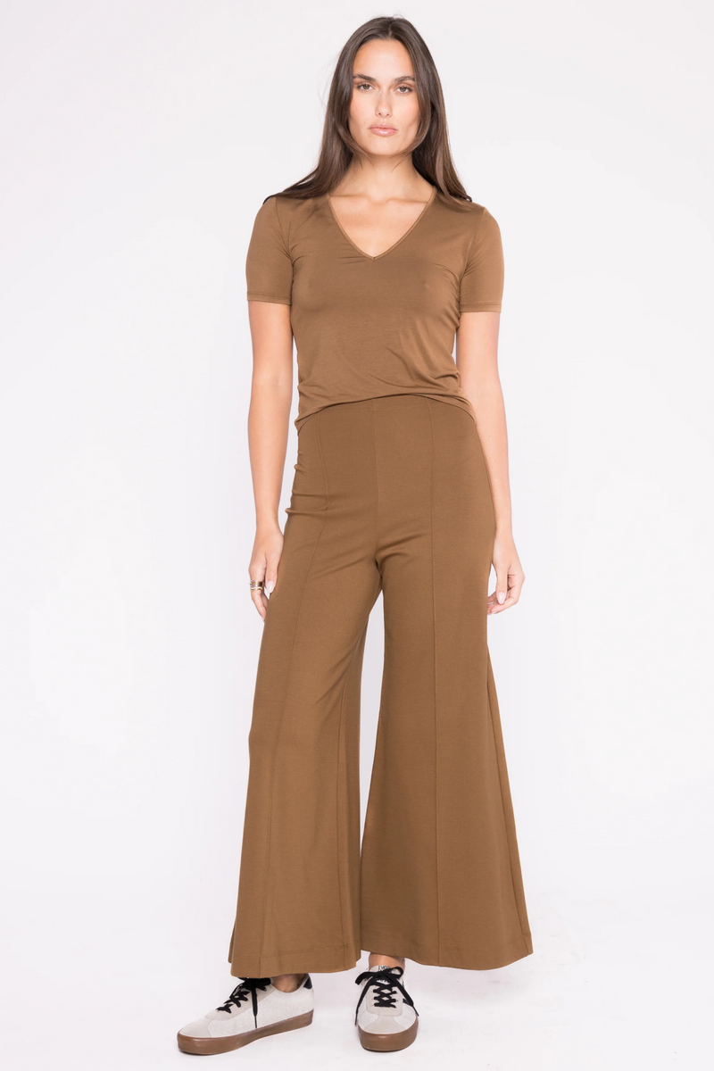 White Smoke Ponte Knit Wide Leg Pant: Cropped Pant