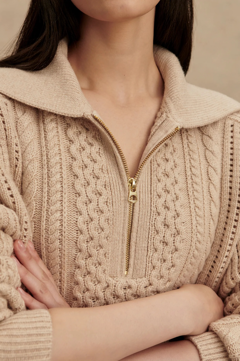 Rosy Brown Camello 2.0 Half Zip Cable Knit Sweater