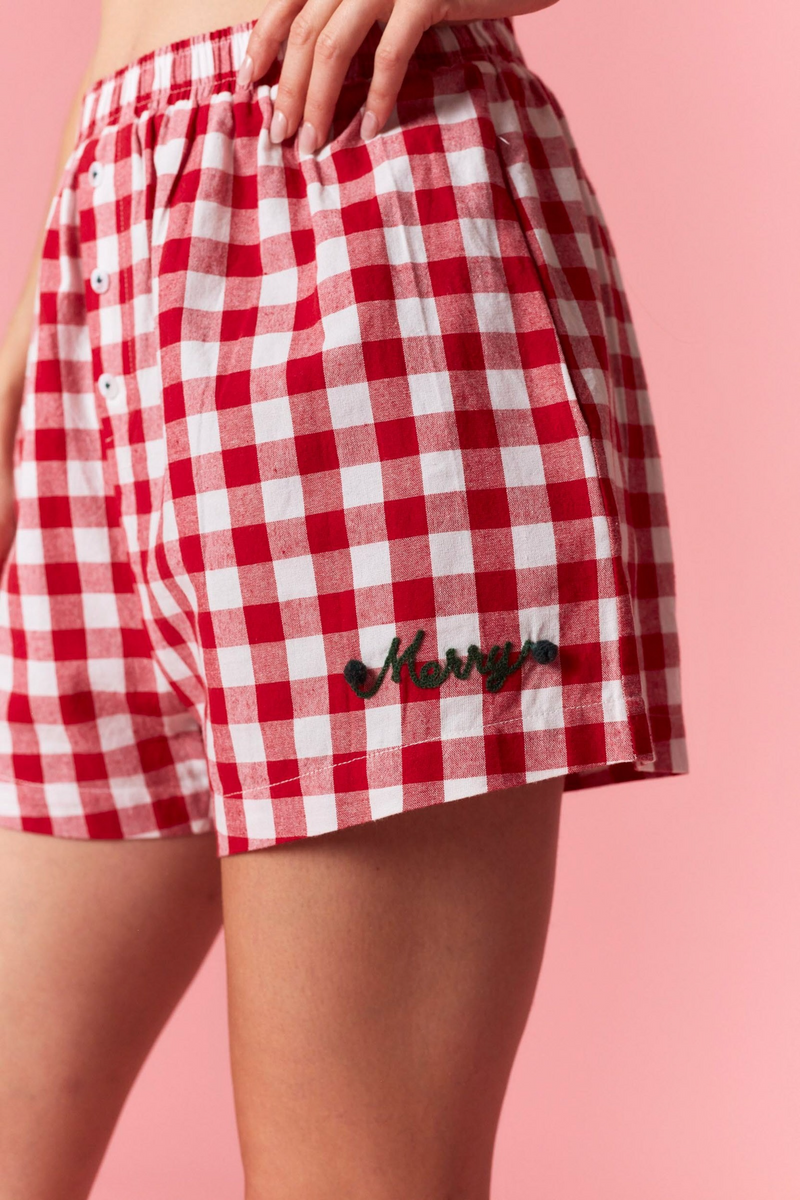 Light Pink Mini Merry Gingham Shorts Short
