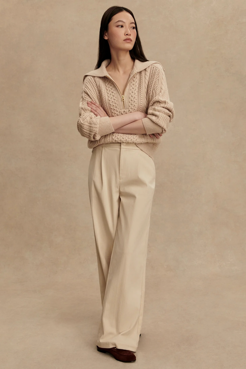 Rosy Brown Camello 2.0 Half Zip Cable Knit Sweater