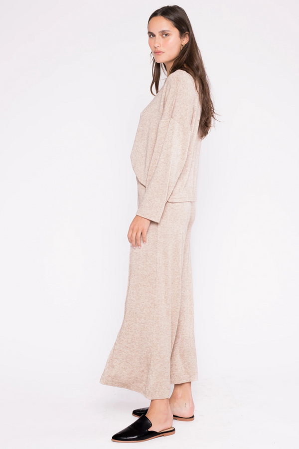 White Smoke Sweater Knit Wide Leg Pant- Cropped Pant