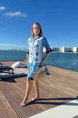 Steel Blue Lisbon Mini Dress in Menagerie White Mini Dress