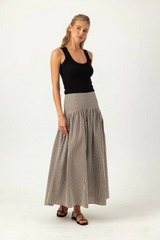 Beige Striped Celeste Skirt Maxi Skirt