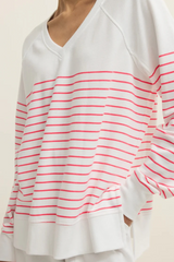 Antique White Weekender Striped V-Neck Sweatshirt