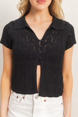 Dark Slate Gray Beck Pointelle Knit Cardigan Cardigan